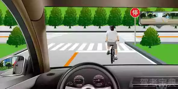 如图所示，驾驶机动车遇到这种情形时，应减速在其后保持安全距离通过路口。