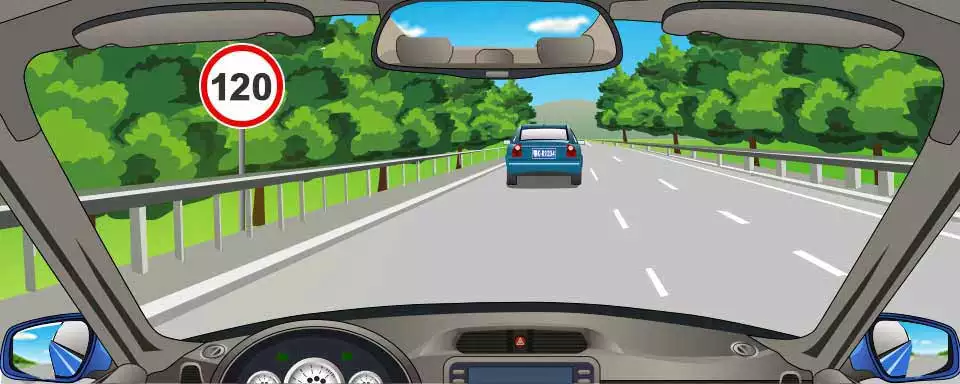 在图中所示的高速公路行车道跟随前车行驶时，最小的跟车距离不得少于100米。